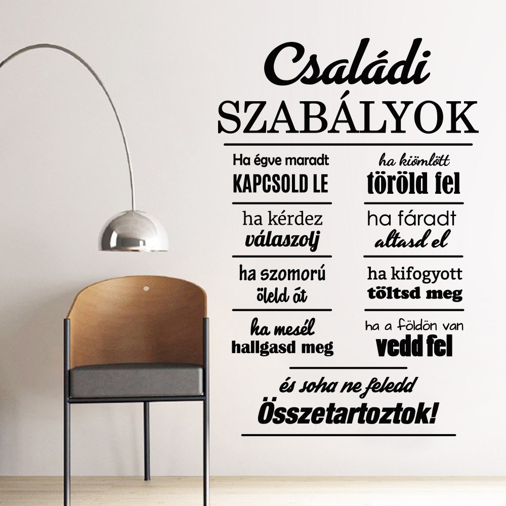 Családi szabályok falmatrica idézet falimatrica magyar szöveges matrica