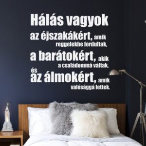 Hálás vagyok feliratos falmatrica dekoráció M835